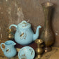Vintage Blue Wade Tea Set with Hand-Painted Gold Leaves