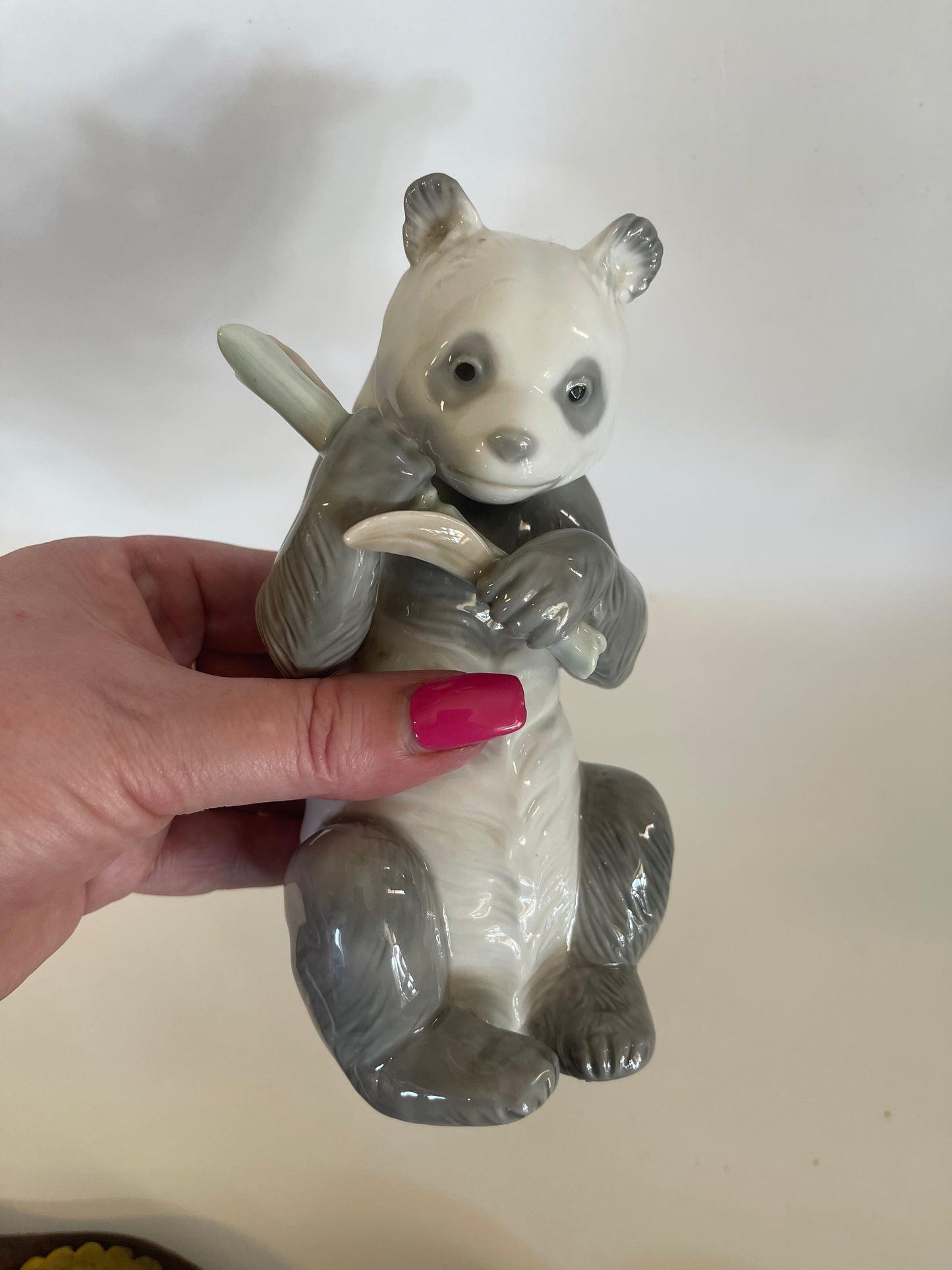 Vintage 1970s Porcelain Panda with bamboo Figurine Nao Lladro