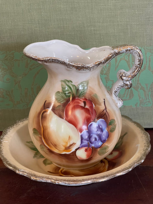 Vintage Japanese Hand-Painted Jug & Bowl Set (c.1950s–60s)