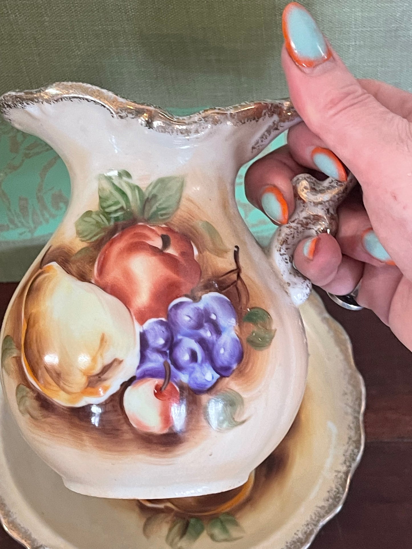 Vintage Japanese Hand-Painted Jug & Bowl Set (c.1950s–60s)