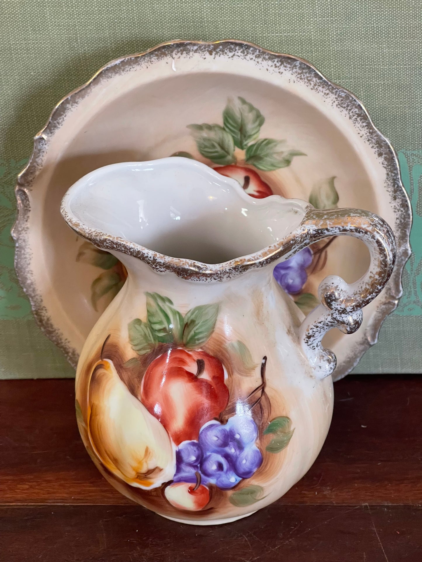 Vintage Japanese Hand-Painted Jug & Bowl Set (c.1950s–60s)