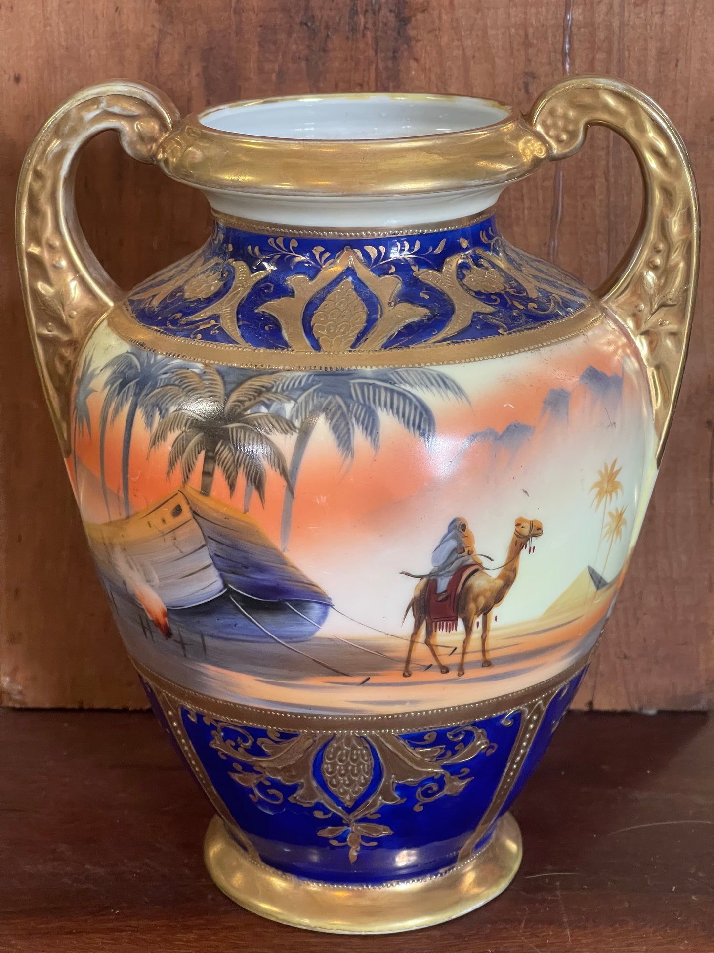 Antique Noritake Twin-Handled Vase – Desert Scene (c.1910s–20s)