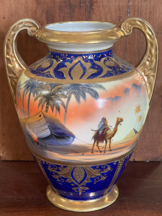 Antique Noritake Twin-Handled Vase – Desert Scene (c.1910s–20s)