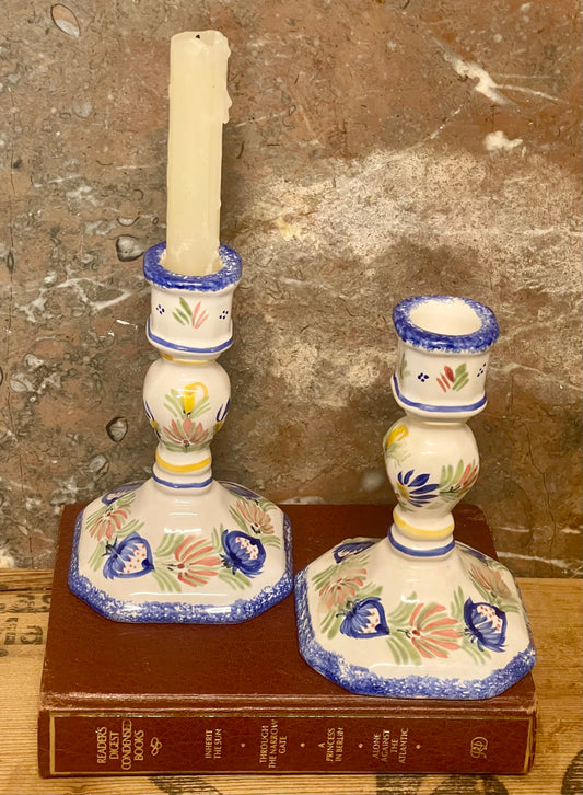 HB Quimper Faience pair of candlesticks – Hand-Painted in France