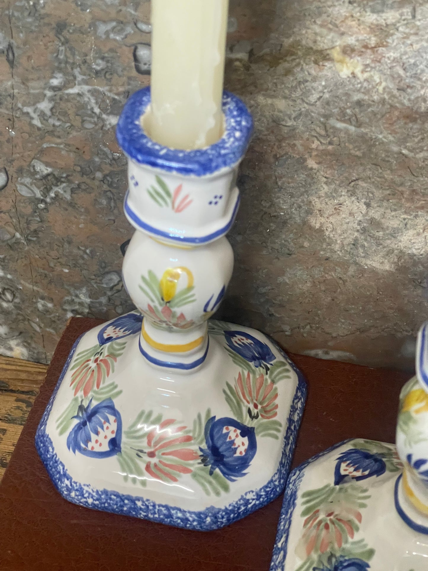HB Quimper Faience pair of candlesticks – Hand-Painted in France
