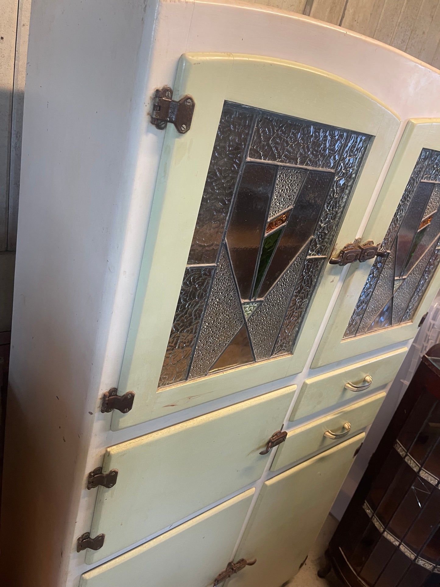 Vintage Art Deco Leadlight Kitchen Cupboard