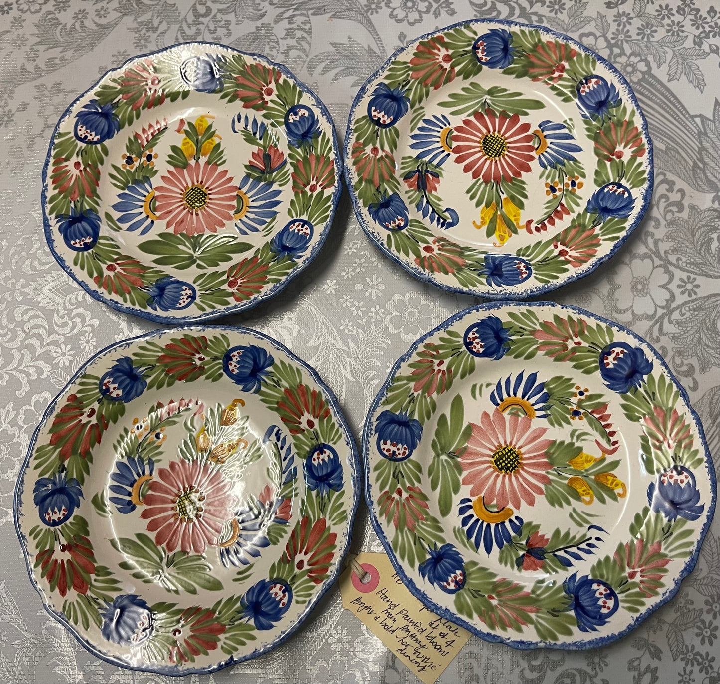 HB Quimper Faience Plate Set (4) – Hand-Painted in France