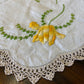 Vintage Hand-Embroidered Doily – Purple & Yellow Flowers with Crochet Edging