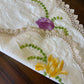 Vintage Hand-Embroidered Doily – Purple & Yellow Flowers with Crochet Edging