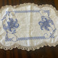 Vintage Hand-Embroidered Doily – Blue Florals with Crochet Edging