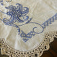 Vintage Hand-Embroidered Doily – Blue Florals with Crochet Edging