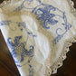 Vintage Hand-Embroidered Doily – Blue Florals with Crochet Edging