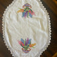 Vintage Hand-Embroidered Doily – Basket of Hyacinths & Spring Flowers with Crochet Edging