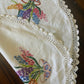 Vintage Hand-Embroidered Doily – Basket of Hyacinths & Spring Flowers with Crochet Edging
