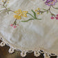 Vintage Hand-Embroidered Doily – Multicolour Florals with Crochet Edging