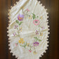 Vintage Hand-Embroidered Doily – Multicolour Florals with Crochet Edging
