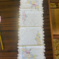 Vintage Hand-Embroidered Linen Table Runner – Yellow & Pink Floral with Crochet Lace