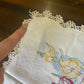 Vintage Hand-Embroidered Linen Table Runner – Yellow & Pink Floral with Crochet Lace