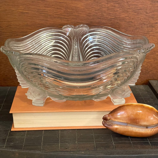 1930s Josef Inwald - Art Deco ribbed glass bowl with fish feet