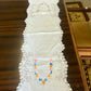 Vintage Hand-Embroidered Linen Table Runner – Floral Garland with Crochet Edging