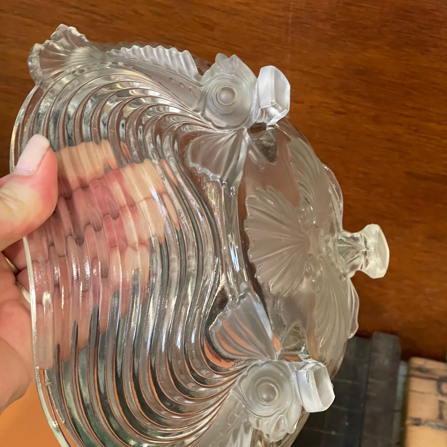 1930s Josef Inwald - Art Deco ribbed glass bowl with fish feet