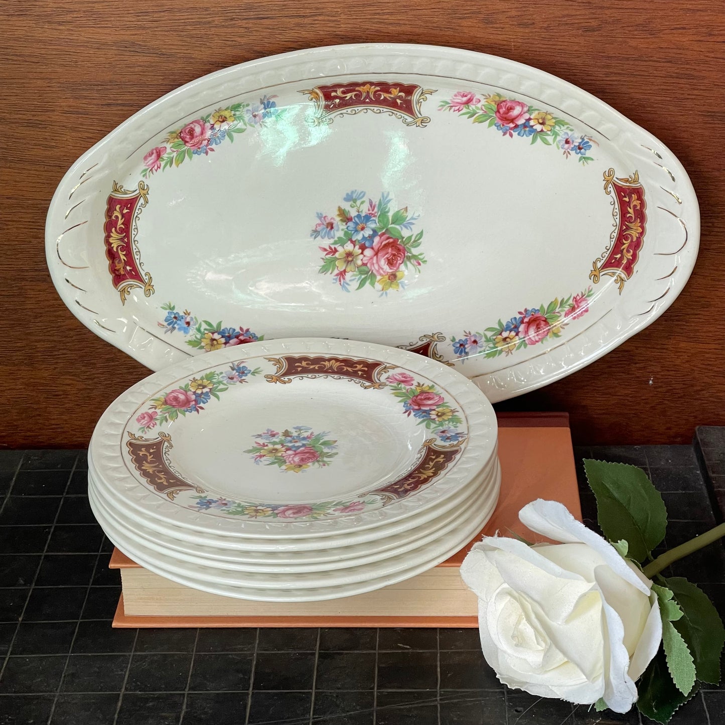 7 piece Floral Sandwich Plate Set, Barrett’s Staffordshire England c.1950s