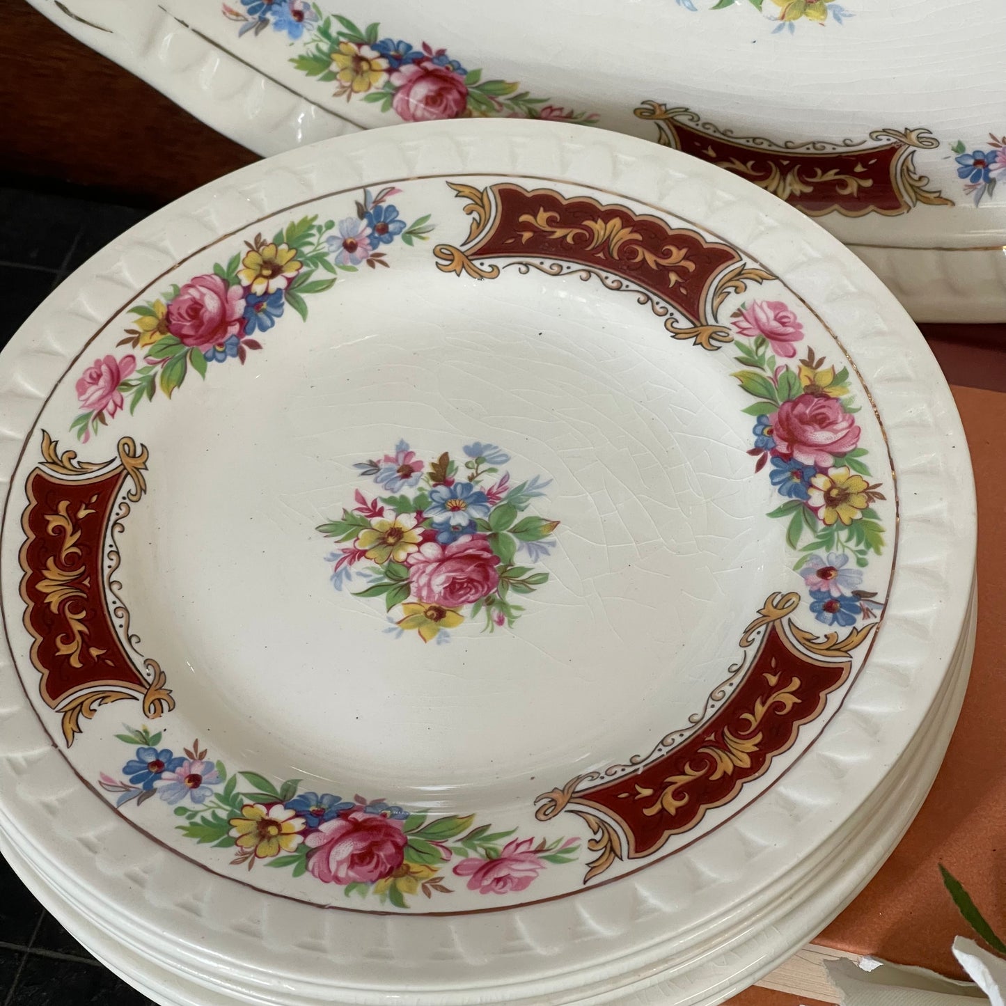 7 piece Floral Sandwich Plate Set, Barrett’s Staffordshire England c.1950s