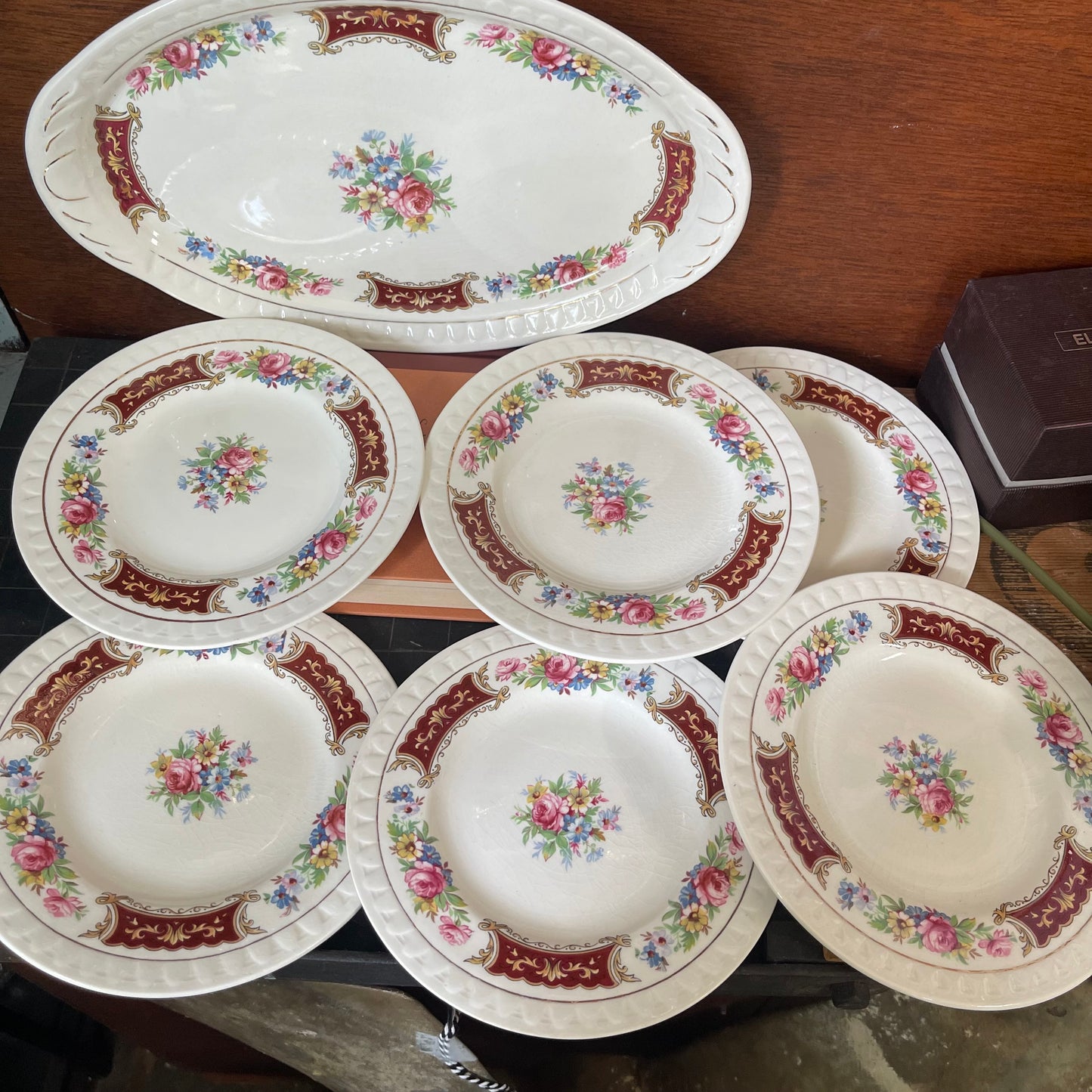 7 piece Floral Sandwich Plate Set, Barrett’s Staffordshire England c.1950s