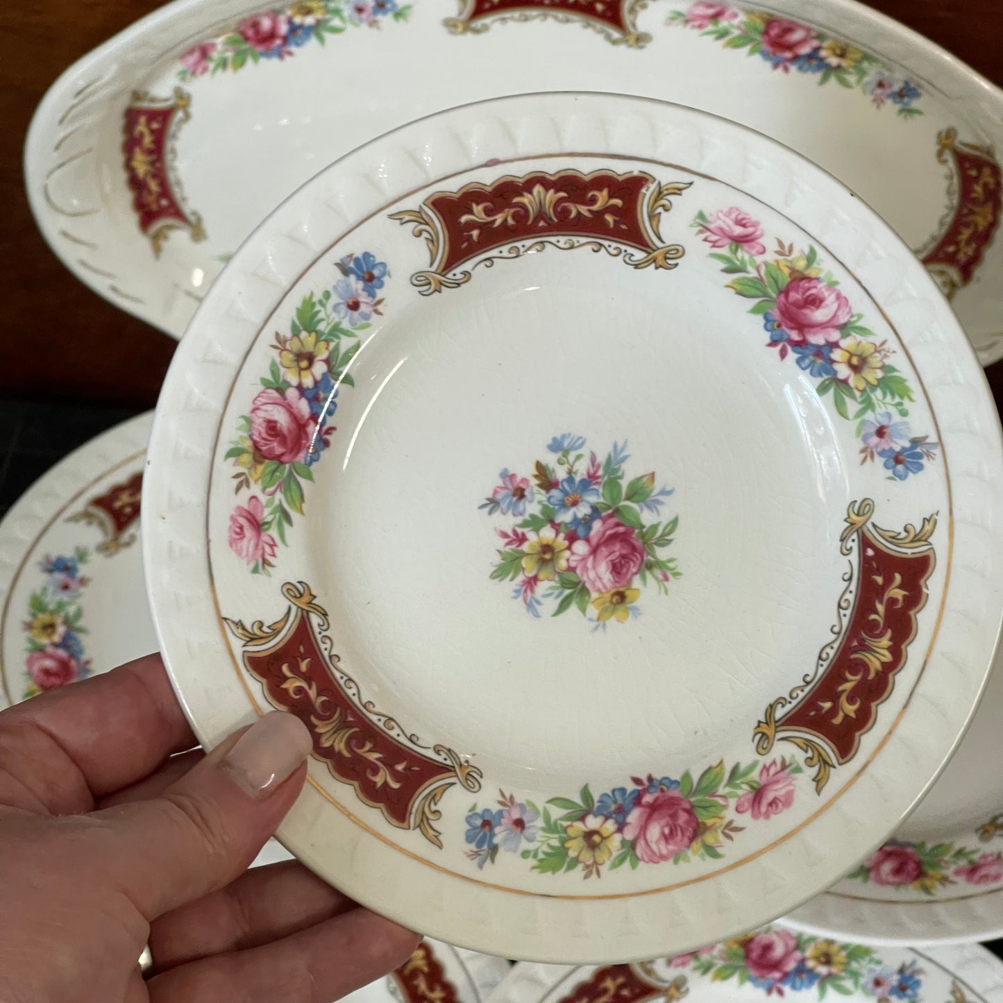 7 piece Floral Sandwich Plate Set, Barrett’s Staffordshire England c.1950s