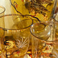Hand-Painted Amber Glass Cocktail Set with Tropical Bird Motif — 7 Piece Set