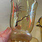 Hand-Painted Amber Glass Cocktail Set with Tropical Bird Motif — 7 Piece Set