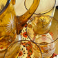 Hand-Painted Amber Glass Cocktail Set with Tropical Bird Motif — 7 Piece Set