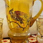 Hand-Painted Amber Glass Cocktail Set with Tropical Bird Motif — 7 Piece Set