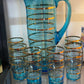 Mid-Century Aqua Blue Glass Lemonade Set with Gold Banding — 7 Piece Set