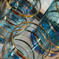Mid-Century Aqua Blue Glass Lemonade Set with Gold Banding — 7 Piece Set