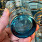 Mid-Century Aqua Blue Glass Lemonade Set with Gold Banding — 7 Piece Set