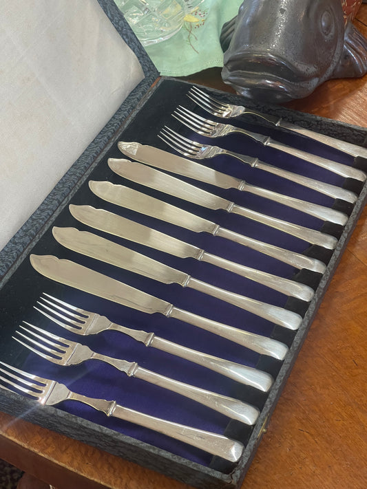 Vintage 1940s silver plate Fish cutlery Knife and fork set Grosvenor