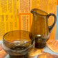 Vintage Smoked Glass Sugar Bowl & Cream Jug Set – 1970s Amber Smoke Glass