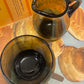 Vintage Smoked Glass Sugar Bowl & Cream Jug Set – 1970s Amber Smoke Glass