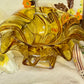 Vintage Bagley Amber Glass Swirl-Edge Pedestal Bowl – Art Deco Depression Glass (c.1930s, England)