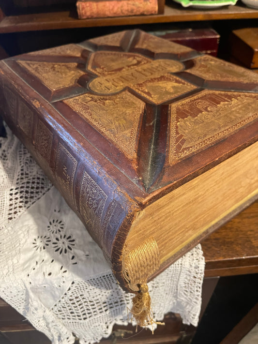Antique Victorian Parallel Column Large Family Bible c.1884
