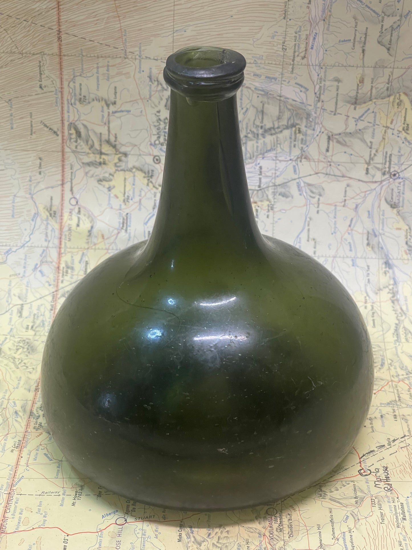Antique Hand-Blown Dark Olive Green “Black Glass” Bottle