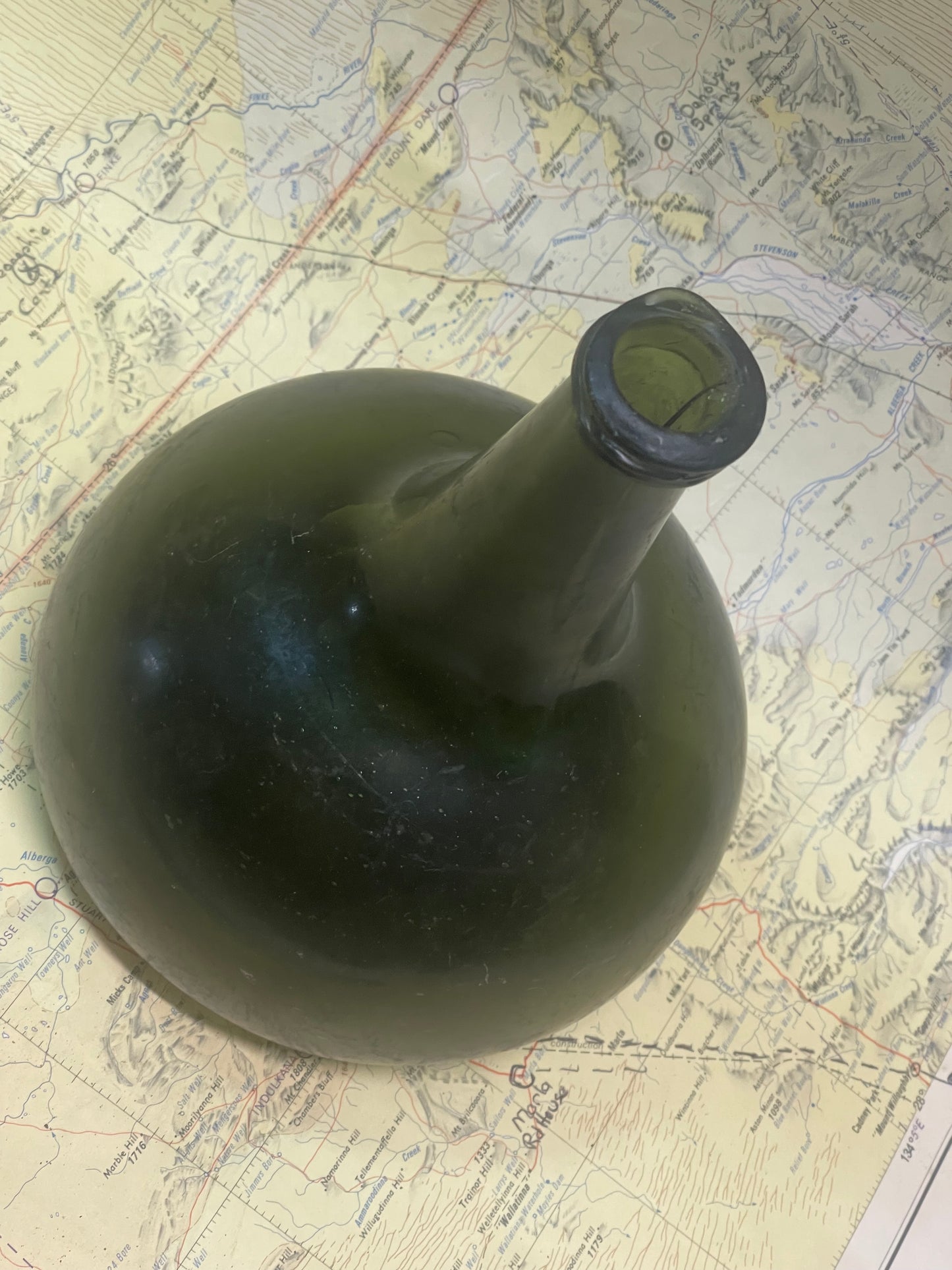 Antique Hand-Blown Dark Olive Green “Black Glass” Bottle