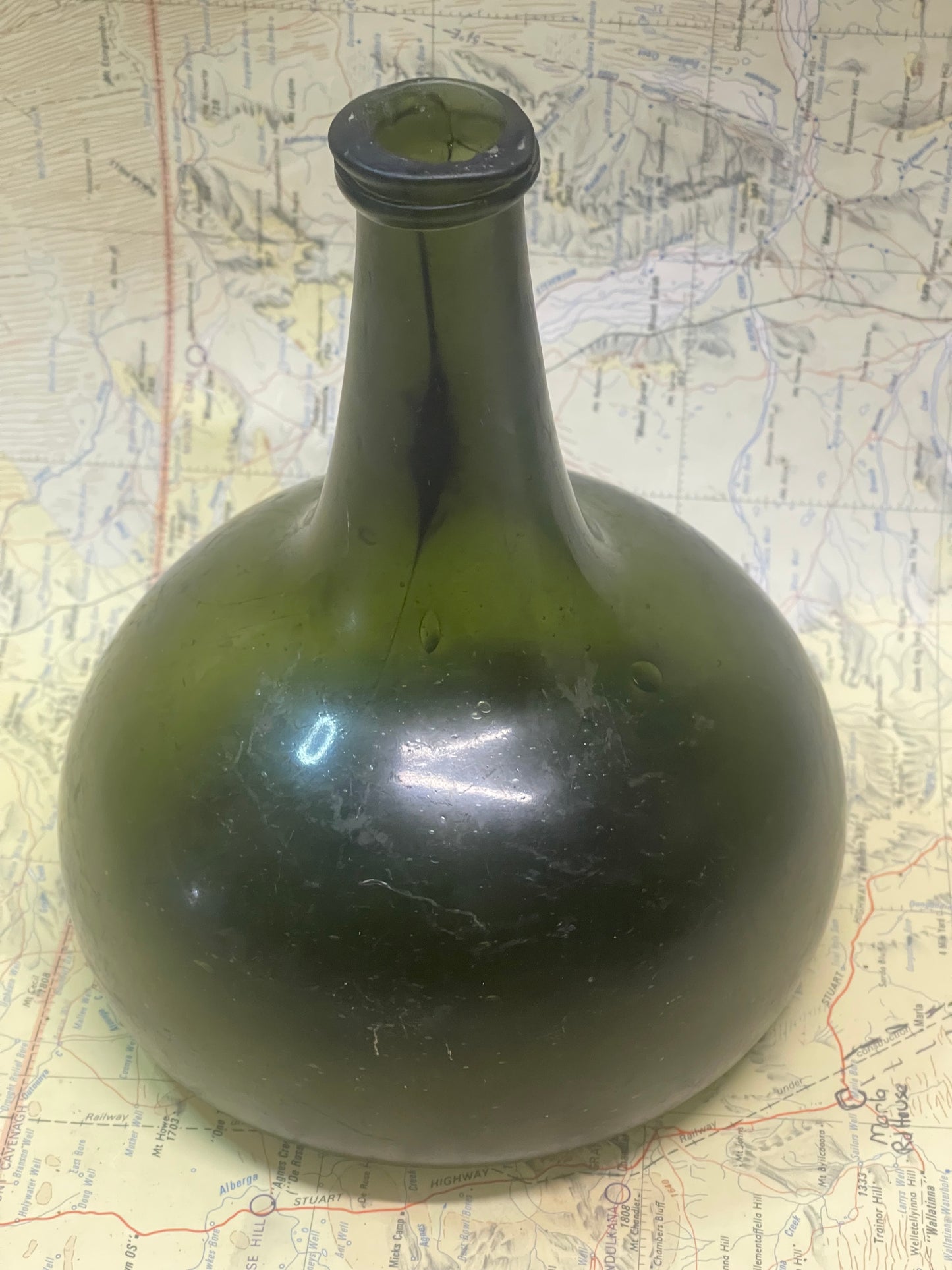 Antique Hand-Blown Dark Olive Green “Black Glass” Bottle
