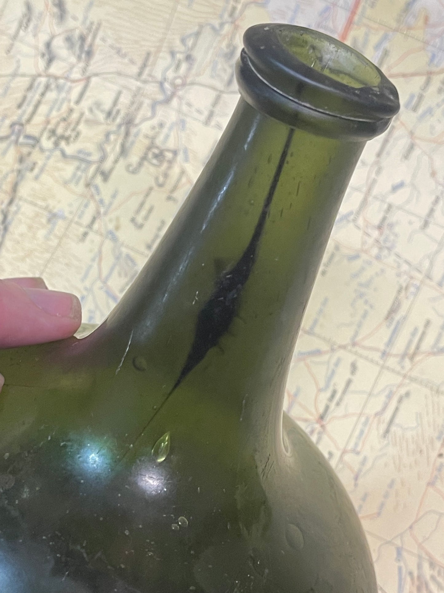 Antique Hand-Blown Dark Olive Green “Black Glass” Bottle