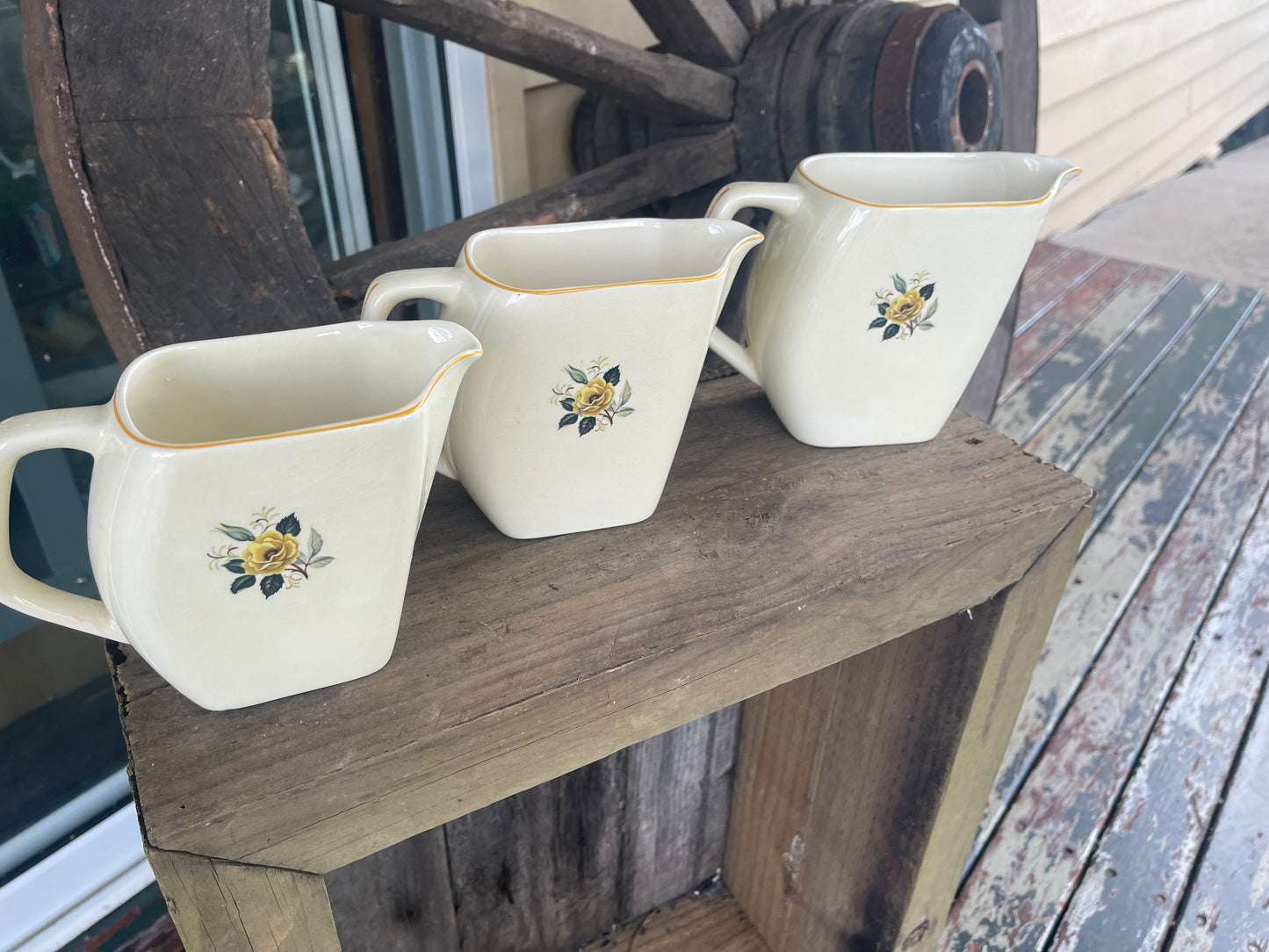 Vintage Elijah Cotton Lord Nelson Ware England set of 3 yellow rose Jugs