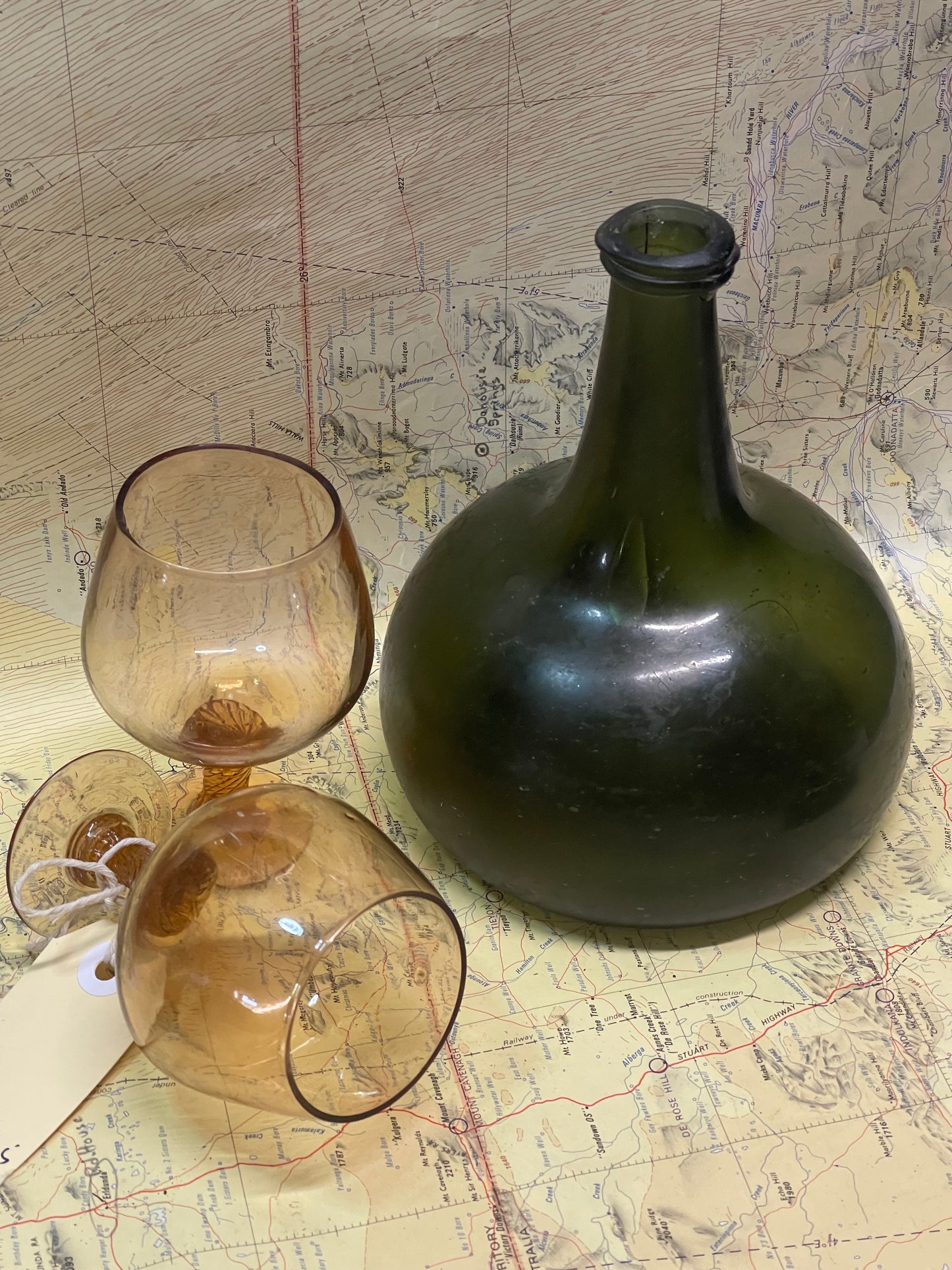 Antique Hand-Blown Dark Olive Green “Black Glass” Bottle
