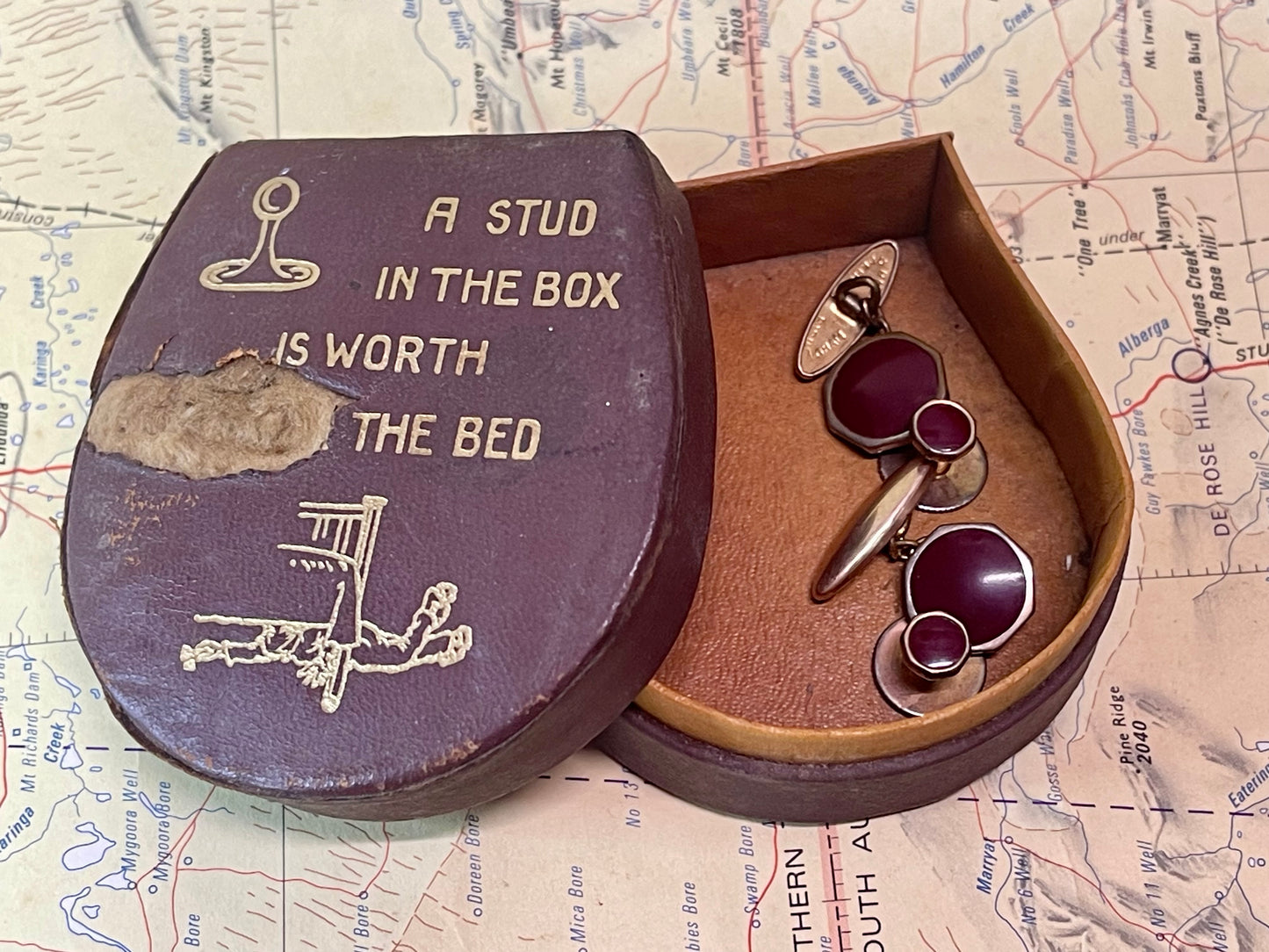 Vintage Swank Cufflinks & Stud Set with Original “A Stud in the Box is Worth xxxx the Bed” Case