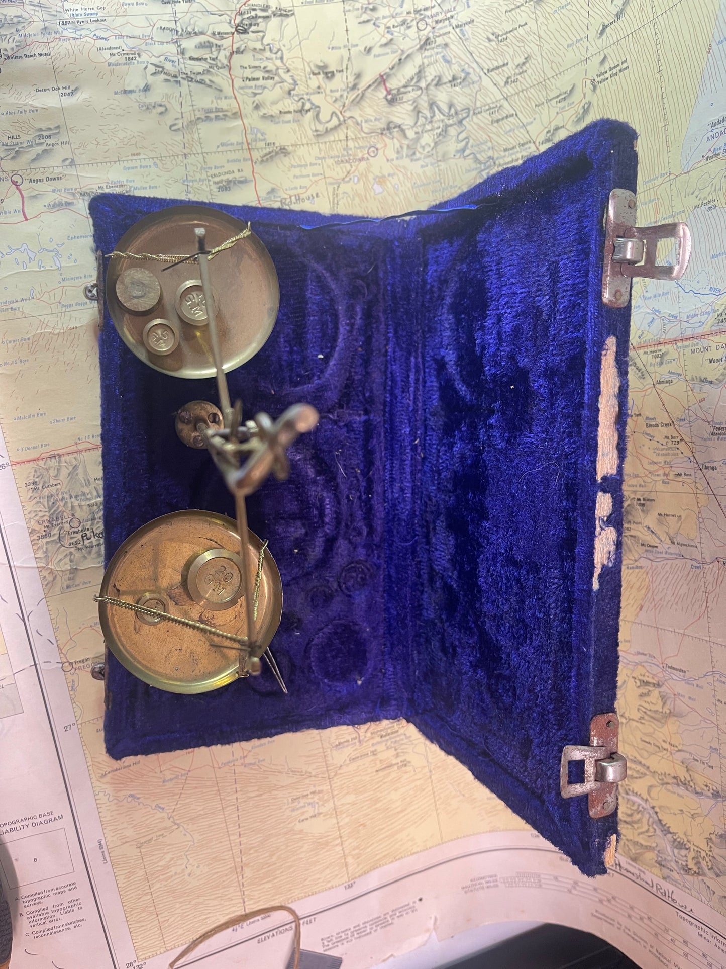 Vintage Miniature Brass Balance Scales in Original Velvet Case