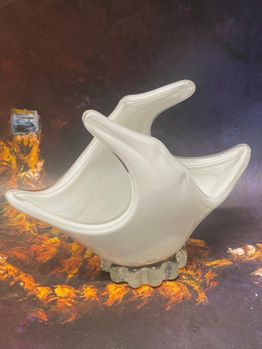 Mid-century Samero White Art Glass Sculpture Bowl